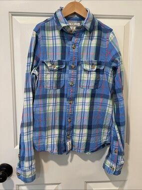 abercrombie kids Blue, White & Green Plaid Button-Down Shirt